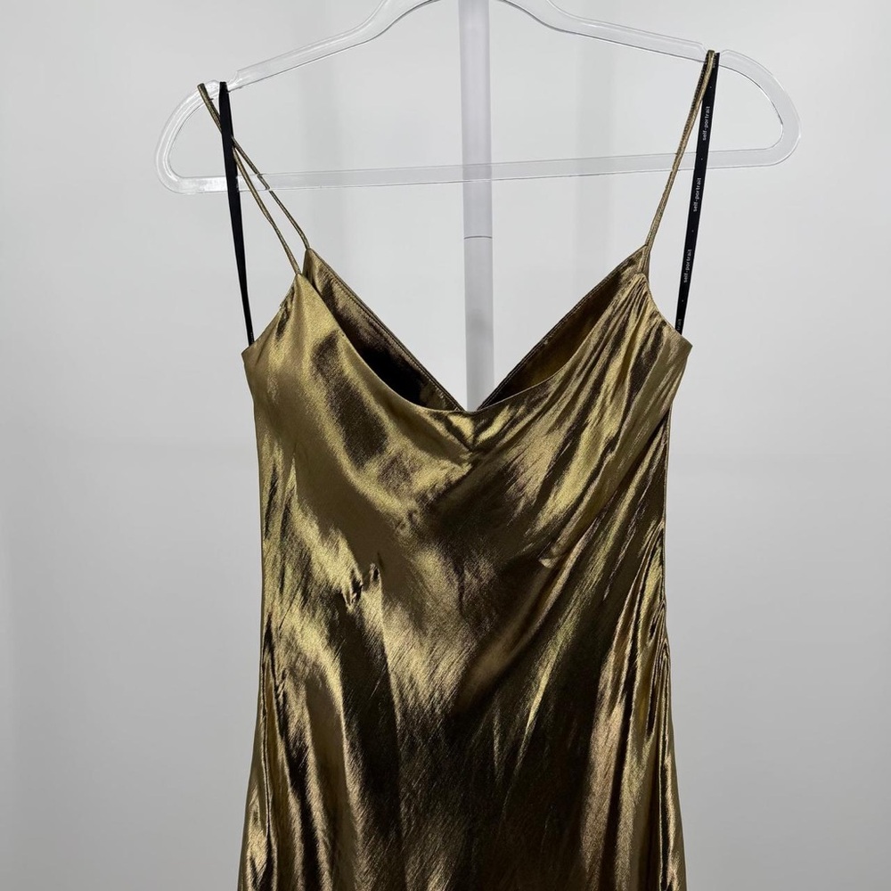 Gold Metallic Strappy Maxi Dress Side Split Evening Gown Size US 6 - Picture 9 of 12